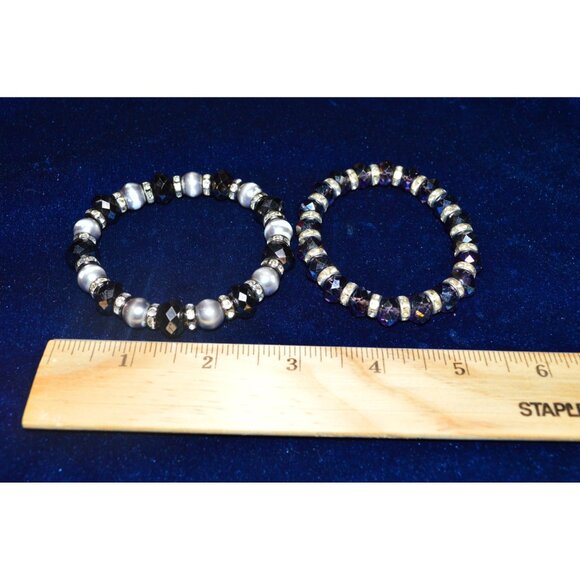 Premier Designs Beaded Stretch Bracelets Rhinestones Faux Pearls Lot of 2 Purple - Picture 3 of 3